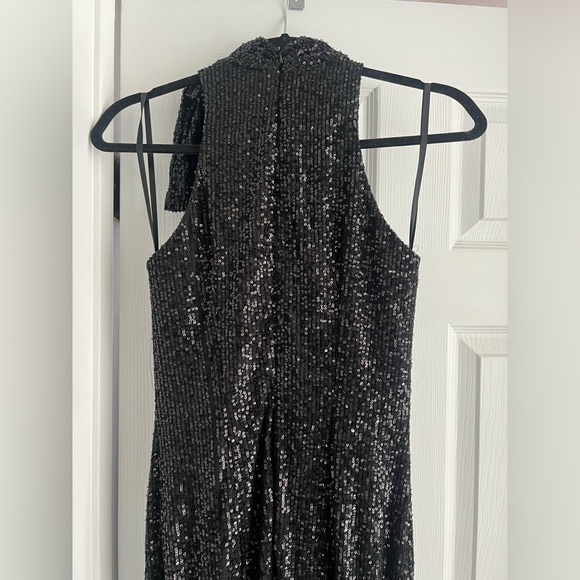 MacDuggal Sequined Soft Tie Halter Neck Column Gown - Picture 6 of 7